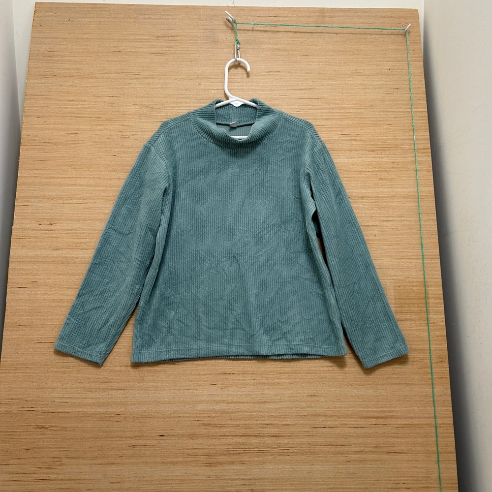 Uniqlo Kids Ribbed Fleece Mock Neck Pullover‎ Sweater Teal Blue Green Size 7-8